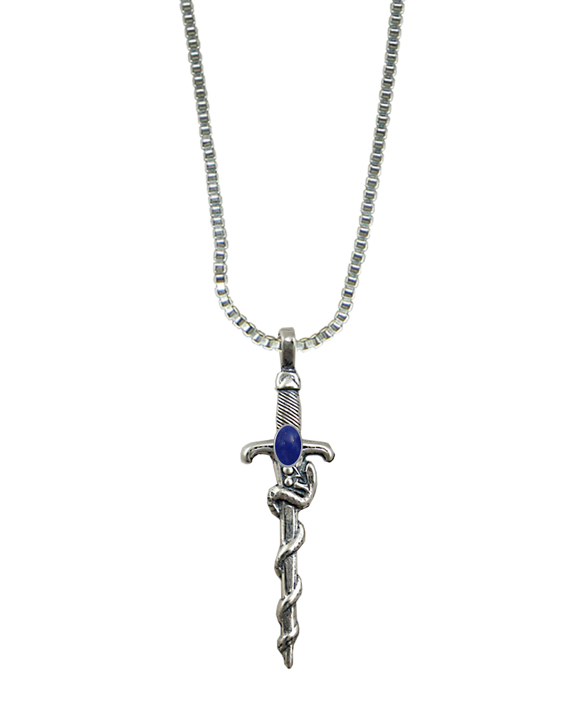 Sterling Silver Snake Sword Pendant With Lapis Lazuli